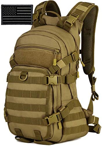 Protector Plus Tactical Motorcycle Backpack Military MOLLE Cycling Hydration Daypack Army Assault Pack Bug Out Bag Helmet Holder Rucksack (Rain Cover & Patch Included),Black