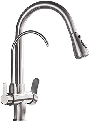 KYLEX Filter Kitchen Faucet Brushed Nickel Brass Kitchen Faucet with Pure Water Pull Out Style Kitchen Faucet Rotatble Hot Cold Crane (Color : Brushed Nickel)