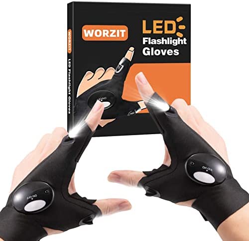 WORZIT Gifts for Men LED Flashlight Gloves, Birthday Gifts for Dad, Light Gloves for Fishing Camping Repairing, LED Gloves Unique Cool Gadget Tool
