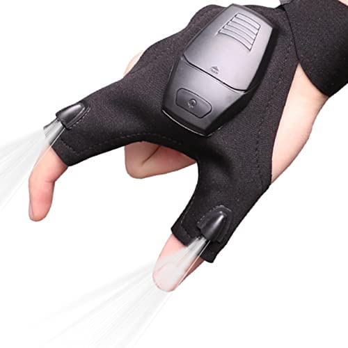 LOKOO Led Flashlight Gloves – Outdoor Fishing Gloves with Magic Strap,Waterproof LED Flashlight Gloves Fingerless Night Lighting Gloves Gifts for Hiking Camping Bicycle