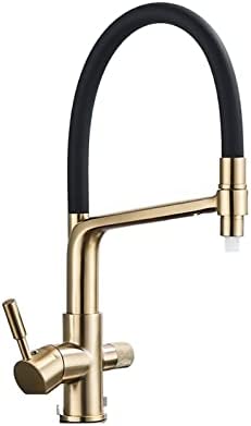 KYLEX Filter Black Kitchen Sink Faucet 360 Degree Rotation Water Purification Tap Dual Handle Hot Cold Mixer Taps (Color : Brushed Gold B)