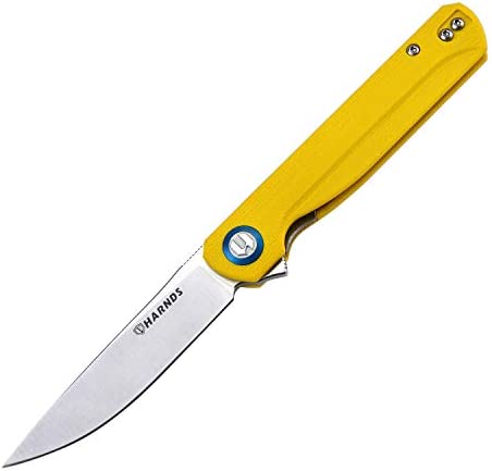 Harnds Wind Pocket Knife Flipper Sandvik Steel G10 Handle Folding Knife Ball Bearing with 2-Position Clip for Camping Survival and EDC (yellow)