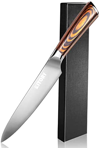 KITORY Kitchen Utility Knife 5 inch Small Chef Knife German High Carbon Stainless Steel Blade Ergonomic Pakkawood Handle, Fruit and Vegetable Paring Cutting Chopping Carving Knives for Home&Restaurant