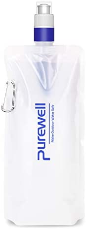 Purewell Collapsible Water Filter Canteens for Hiking, 1L Water Bag/Bottle with Filter, Squeeze Water Through a Filter, Lightweight, BPA Free, Leak Proof, Emergency Preparedness