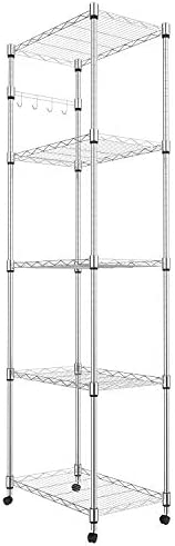 Homdox 5 Tier Steel Wire Shelving Unit on Wheels,Chrome Shelves for Garage Kitchen Living Room,Heavy Duty Shelving Rack, 23.2 x 13.8 x 72 inch (L x W x H)
