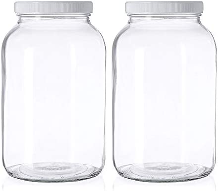 2 Pack – 1 Gallon Extra Large Mason Jar – Glass Jar Wide Mouth with Airtight Foam Lined Plastic Lid – Safe Container for Fermenting Kombucha Kefir Kimchi – Pickling, Storing and Canning – By Kitchentoolz