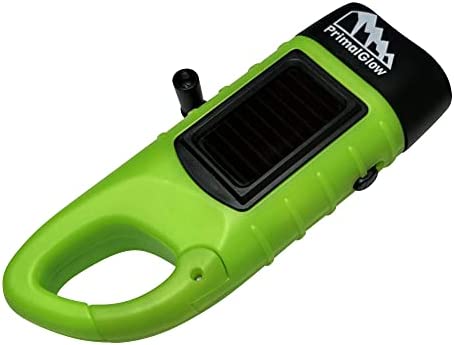PrimalGlow Glow in The Dark Hand Crank Solar Powered Rechargeable LED Flashlight: Survival Gear Self Charging Torch & Dynamo – Fishing Boating Hiking Backpack Camping Safety Weather Emergency Pack