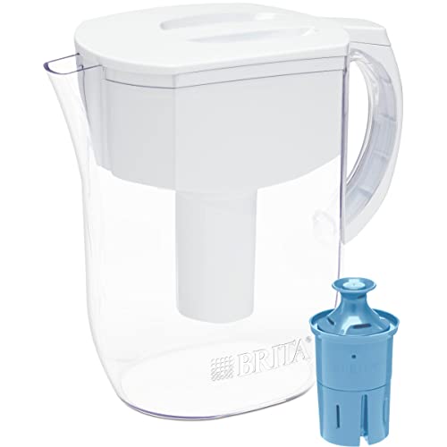 Brita Large Water Filter Pitcher for Tap and Drinking Water with 1 Replacement Filter, 10 Cup Capacity, Christmas Gift For Men and Women, BPA Free, White