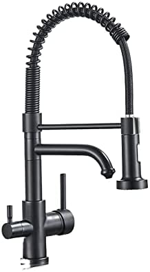 KYLEX Brushed Pure Water Filter Kitchen Faucet Dual Handle Hot and Cold Drinking Water Pull Out Kitchen Mixer Crane Purification (Color : Matte Black)