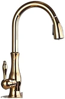 KYLEX Golden Black Pull Out Kitchen Sink Faucet 360 Rotation Deck Mounted Faucet Two Outlet Water Modes Cold Hot Mixer Tap (Color : Golden)
