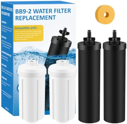 Water Filter Replacement Compatible with Berkey Water Filter System, BB9-2 Filter Replacement & PF-2 Fluoride Filters Compatible with Berkey Big, Light, Imperial, Travel, Crown, Royal Series (4 pack)
