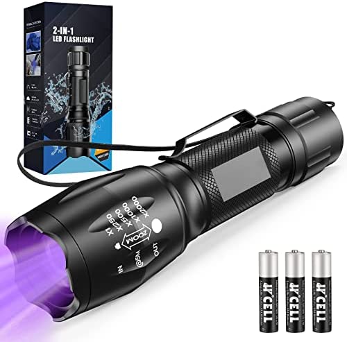 MOWETOO UV Flashlight, 2 in 1 395 nm LED Flashlight with UV Black Light & White Light, 500LM, 4 Modes & Waterproof Pet Urine Detector