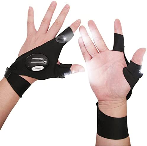 Pilipane 2 Pairs Flashlight LED Gloves, Fingerless LED Flashlight Gloves, Birthday Gifts for Man, Hands Free Flashlights for Working in Darkness Places Fishing
