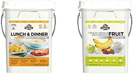 Augason Farms Lunch and Dinner Variety Pail Emergency Food Supply 4-Gallon Pail & Dehydrated and Freeze-Dried Fruit Variety Pail, 25-Year Shelf Life, Emergency Food Supply, Camping Food