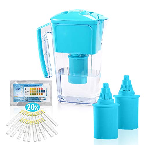 All Prime 2.5 Liter Alkaline Water Filter Pitcher with 2 Replacement Alkaline Water Filter, pH and Alkalinity Test Strips – Alkaline Water Filter Pitchers for Drinking Water