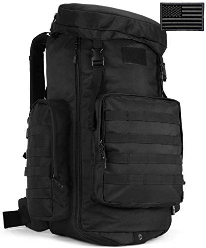 Protector Plus Tactical Hiking Daypack 70-85L Military MOLLE Assault Backpack Army Traveling Camping Pack Bug Out Bag Outdoor Rucksack (Rain Cover & Patch Included),Black