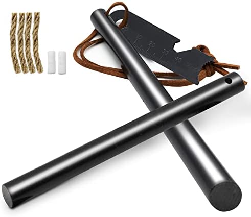 BCHARYA Fire Starter Survival Tool, Ferro Rod Kit with Leather Neck Lanyard and Multi-Tool Striker, Flint and Steel Survival Igniter with Tinder Rope and Tab for Camping, Hiking and Emergency