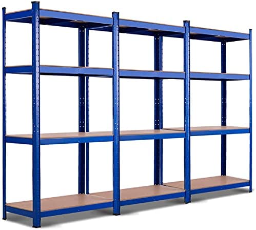ERGOMASTER Storage Shelves Metal Garage Shelving Unit 4-Shelf Adjustable Heavy Duty Boltless Organizer Rack for Home Warehouse Pantry Office 96″ W x 16″ D x 63″ H（Blue,3Pack）