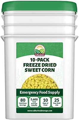 Valley Food Storage Freeze Dried Sweet Corn | Easy Prep Survival Food 25 Year Shelf Life | Camping Food, Backpacking Meals, Prepper Supplies | All Natural, Non-GMO, Gluten Free, Dairy Free