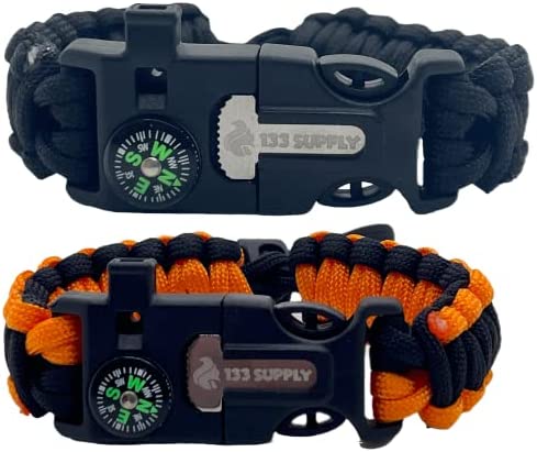 133 SUPPLY Adjustable 550 Paracord Bracelets, Compass, Fire Starter, Whistle -For Emergency Tactical Survival Gear, Camping Accessories, Fishing Kit, Hunting Gear, Hiking Essentials, Stocking Stuffers