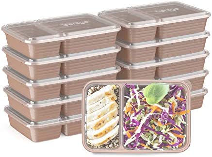 Bentgo Prep 2-Compartment Meal-Prep Containers with Custom-Fit Lids – Microwaveable, Durable, Reusable, BPA-Free, Freezer and Dishwasher Safe Food Storage Containers – 10 Trays & 10 Lids (Rose Gold)