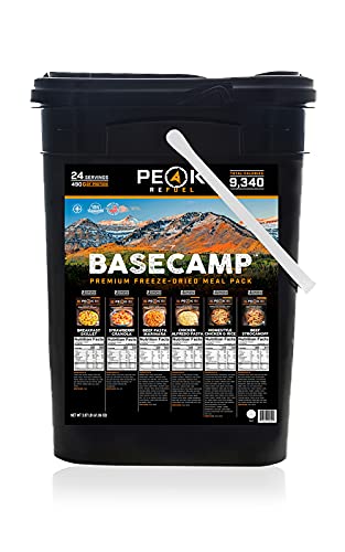 Peak Refuel Basecamp Bucket | Premium Freeze Dried Variety Meal Pack | Backpacking and Camping Food | 100% Real Meat | High Protein and Calories | MRE | 24 Servings (Single Bucket)