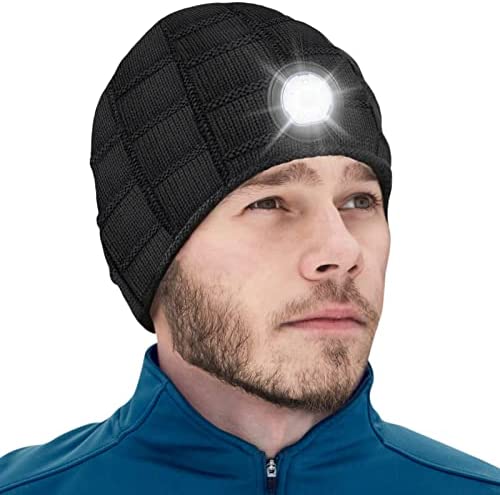 Stocking Stuffers for Men Beanie Hat with Light – Christmas Birthday Gifts for Men LED Headlamp Hats Winter Cap Gifts for Dad Women Husband Boyfriend Him Teen Rechargeable Flashlight Knit Lighted Hat