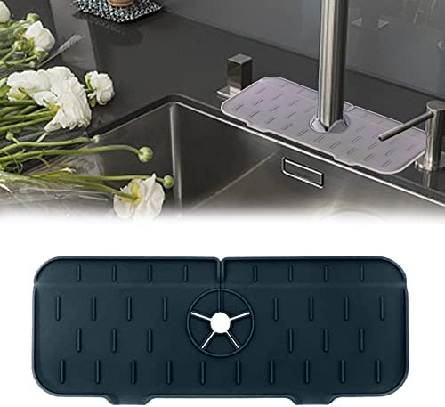 Silicone Sink Splash Guard – Kitchen Faucet Sink Mat, Faucet Drip Catcher Tray, Water Catcher Pad for Drain Drying, Sink Mats for Kitchen, Bathroom (Black)