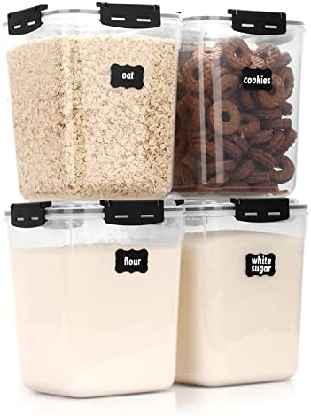 Airtight Food Storage Containers with Lids, CASA LINGO 4.4L Large Pantry Organization and Storage for Bulk Food Dry Food Cereal, Set of 4 Plastic Food Storage Containers