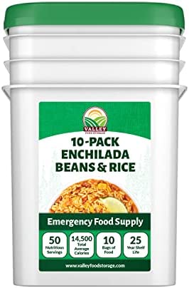 Valley Food Storage Enchilada Beans and Rice | Premium Emergency Food Supply | All Natural, Non-GMO Survival Food 25 Year Shelf Life | Camping Food, Backpacking Meals, Prepper Supplies
