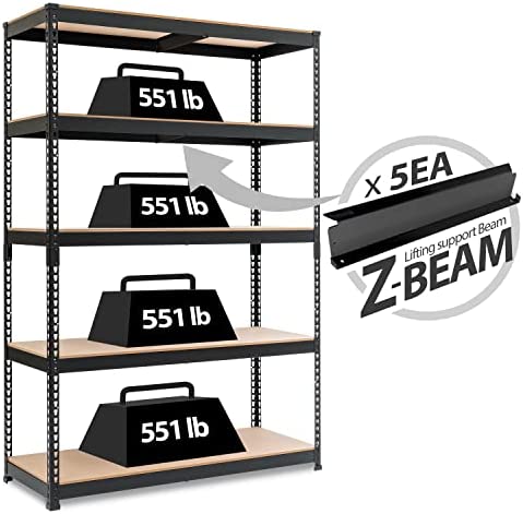 HOMEDANT Z-BEAM Heavy Duty Wide Size Garage Storage, 5-Tier Adjustable Metal Shelving Unit Utility Rack Shelves Organization Multipurpose Shelf, Shed Warehouse Basement 47.7″W x 24.1″D x 71.3″H, 1Pack