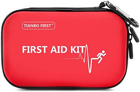 TIANBO FIRST Mini First Aid Kit, 107 Pieces Hard Shell Small Medical Pouch, Lightweight Emergency Survival Bag for Hiking Camping Backpacking Travel, Red