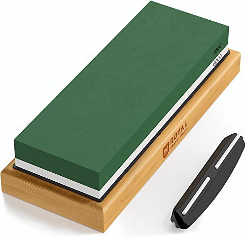 Premium Whetstone Knife Sharpener – 2 Side Grit 1000/6000 Knife Sharpening Wet Stone Kit w/ Sharpening Angle Guide, Non-Slip Bamboo Base – Pro Grade