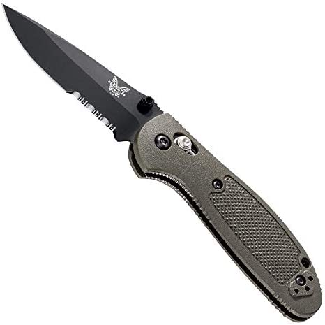 Benchmade 556SBKOD-S30V – Mini Griptilian 556 EDC Manual Open Folding Knife Made in USA with CPM-S30V Steel, Drop-Point Blade, Serrated Edge, Coated Finish, Olive Handle