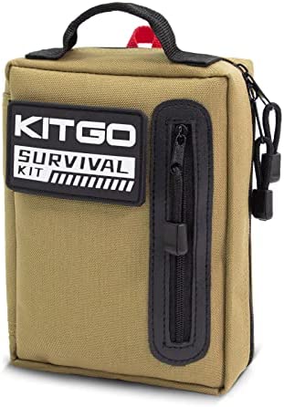 Kitgo Camping Survival Kit First Aid 101 Piece Professional Emergency Survival Gear Tool for Hunting Hiking Outdoor Adventure Fishing Travel Military Tropical Storms (Khaki)