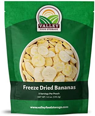 Valley Food Storage Freeze Dried Banana Slices | Easy Prep Survival Food 25 Year Shelf Life | Camping Food, Backpacking Meals, Prepper Supplies | All Natural, Non-GMO, Gluten Free, Dairy Free