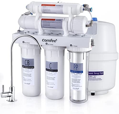 COMFEE’ 5-Stage Reverse Osmosis System, NSF Certified Water Filter System Under Sink, Easy DIY Installation, Ultra Safe Drinking Water Filtration System, Leak-Free RO System, Quiet Operation, 75 GPD