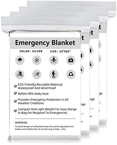 Oversized Survival Blankets for First Aid Kit Outdoor Gear Emergency Trauma Bag for Camping Hunting Hiking Home Car Earthquake Adventures(Silver,4)