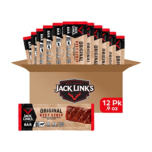 Jack Link’s Beef Jerky Bars, Original – 7g of Protein and 80 Calories Per Protein Bar, Made with Premium Beef, No added MSG – Keto Friendly and Gluten Free Snacks (Pack of 12)