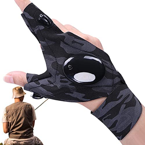 LED Flashlight Waterproof Gloves, Gifts for Men, Unique Camping Gadgets, Led Gloves for Mechanic Car Guy Repairing, Fishing, Dog Walking, Gifts for Men Women Dad Father Husband Boyfriend
