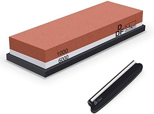 DDF iohEF Sharpening Stone, Whetstone grit 1000/6000, Professional 2-in-1 Double-Sided Knife Sharpener with Non-Slip Silicone Base and Angle Guide (red)