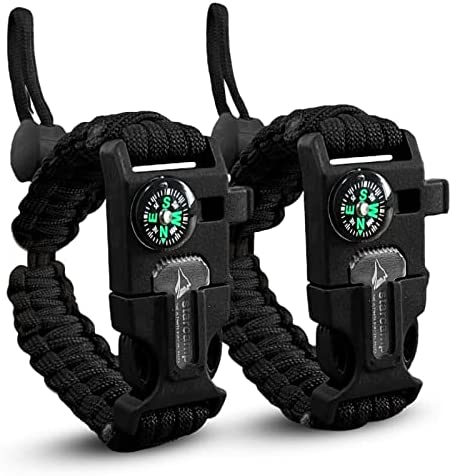 Starcamp Paracord Survival Bracelet Loud Whistle Emergency Compass Survival Fire Starter Scraper Accessories for Hiking, Camping, Fishing and Hunting (2 Pack)