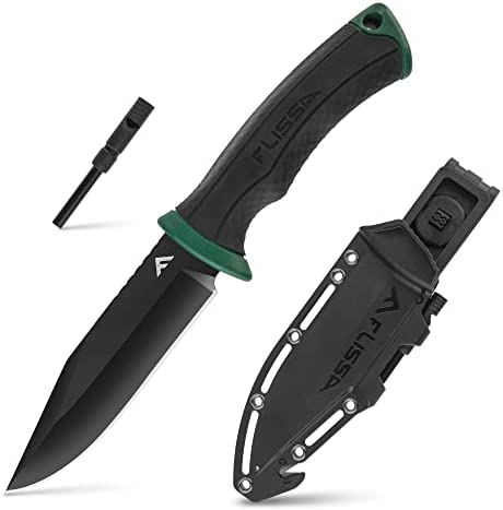 FLISSA 4-7/8” Survival Knife with Sheath, Fixed Blade Knife with Whistle & Fire Starter for Camping, Outdoor, Bush Craft, Tactical, Fiberglass Nylon Handle, Christmas Gift for Husband, Father, Friend