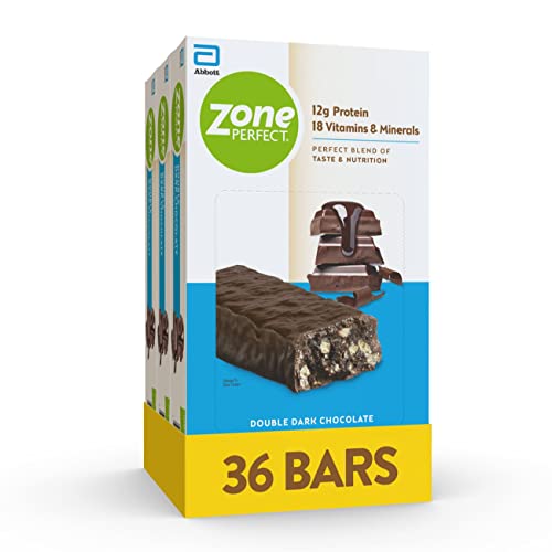 ZonePerfect Protein Bars, 18 Vitamins & Minerals, 12g of Protein, Nutritious Snack Bar, Double Dark Chocolate, 36 Count