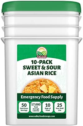 Valley Food Storage Sweet & Sour Asian Rice | Premium Emergency Food Supply | All Natural, Non-GMO Survival Food 25 Year Shelf Life | Camping Food, Backpacking Meals, Prepper Supplies