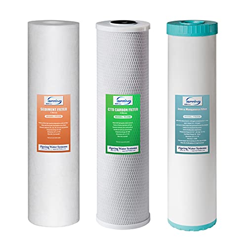 iSpring F3WGB32BM 4.5” x 20” 3-Stage Whole House Water Filter Set Replacement Pack with Sediment, CTO Carbon Block, and Iron & Manganese Reducing Cartridges Fits WGB32BM , White (Pack of 1)