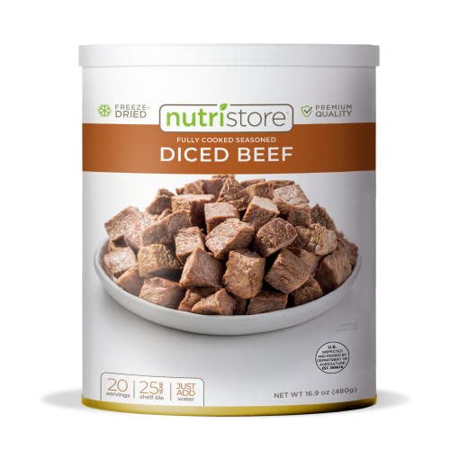 Nutristore Freeze-Dried Beef Dices | Emergency Survival Bulk Food Storage | Premium Quality Meat | Perfect for Lightweight Backpacking, Camping, or Home Meals | USDA Inspected | 25-Year Shelf Life