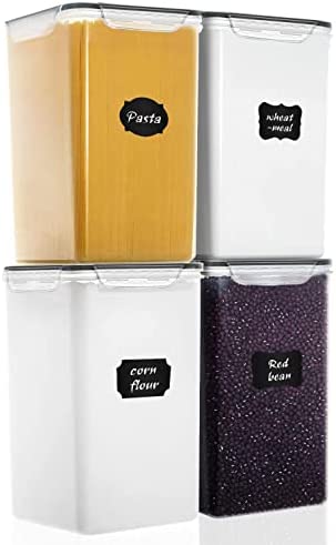 Extra Large 7qt / 6.5L/220oz Tall Food Storage Containers, WIDE & DEEP, 4-Piece BPA Free Plastic Airtight Kitchen Pantry Storage Containers for Flour, Sugar, with 4 Measuring Cups,20 Labels