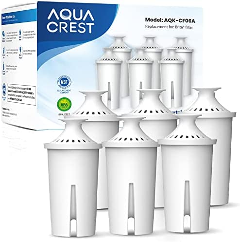 Replacement for Brita Water Filter, Pitchers and Dispensers, Classic OB03, Mavea 107007, and More, NSF Certified Pitcher Water Filter, 1 Year Filter Supply, by AQUA CREST, 6 Count