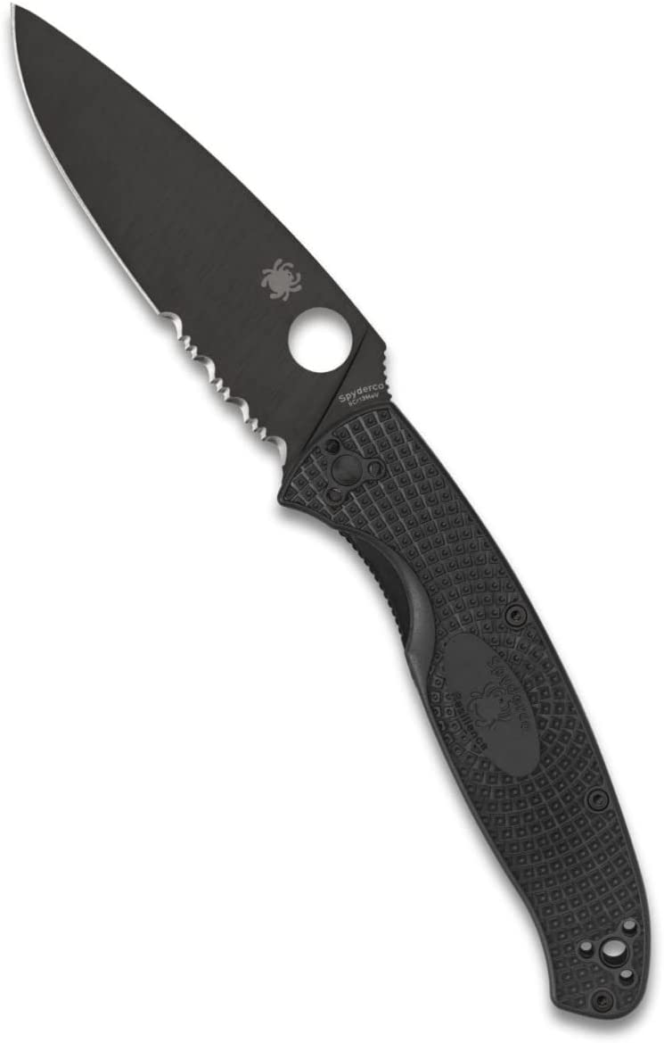 Spyderco Resilience Lightweight Knife with Black Steel Blade and Durable Black FRN Handle – CombinationEdge – C142PSBBK